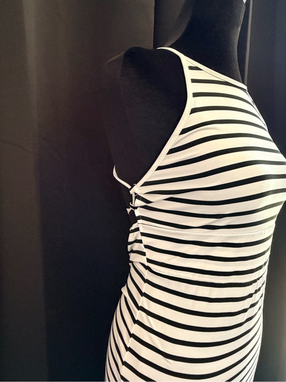Striped White and Black Maxi Dress - Sleeveless Halter Style - Picture 6 of 10